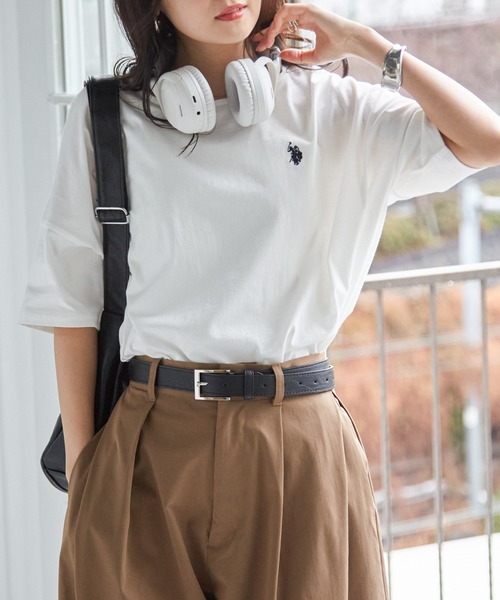 U.S. POLO ASSN.(ユーエスポロアッスン)の「【U.S.POLO ASSN.】綿100%ワンポイント刺繍オーバーサイズ5分袖Tシャツ(Tシャツ/カットソー・レディース・ネイビー/オフホワイト/ピンク/ホワイト系その他/ブラック系その他/モカ/セージグリーン・LL/L/M)」の16枚目の写真