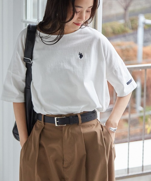 U.S. POLO ASSN.(ユーエスポロアッスン)の「【U.S.POLO ASSN.】綿100%ワンポイント刺繍オーバーサイズ5分袖Tシャツ(Tシャツ/カットソー・レディース・ネイビー/オフホワイト/ピンク/ホワイト系その他/ブラック系その他/モカ/セージグリーン・LL/L/M)」の18枚目の写真