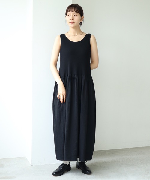 cardo fabrica(カルドファブリカ)の「◇オーガニックWガーゼ ノースリーブ切替ワンピース(ワンピース・レディース・ブラック/オレンジ/キナリ・FREE)」の3枚目の写真