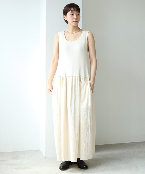 cardo fabrica(カルドファブリカ)の「◇オーガニックWガーゼ ノースリーブ切替ワンピース(ワンピース・レディース・ブラック/オレンジ/キナリ・FREE)」の9枚目の写真
