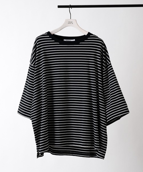COLONY 2139（コロニートゥーワンスリーナイン）の「細ボーダー天竺BIGTシャツ/ビッグシルエットボーダーTシャツ（Tシャツ/カットソー・メンズ・ホワイト/ブラック・MEDIUM/LARGE）」の18枚目の写真