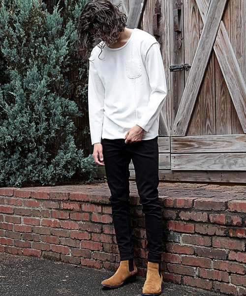 RATTLE TRAP（ラトルトラップ）の「Uネックカットオフウォッシュ加工（Tシャツ/カットソー・メンズ・ホワイト/ブラック/ブラック×ホワイト・LL/M/L）」の10枚目の写真