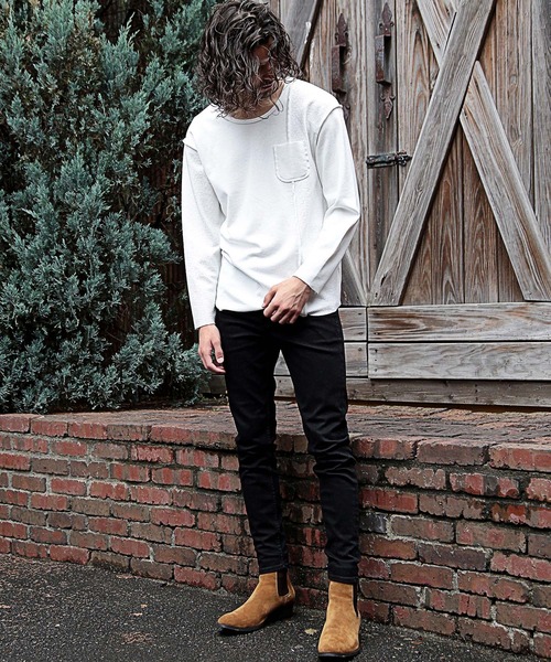 RATTLE TRAP（ラトルトラップ）の「Uネックカットオフウォッシュ加工（Tシャツ/カットソー・メンズ・ホワイト/ブラック/ブラック×ホワイト・LL/M/L）」の11枚目の写真