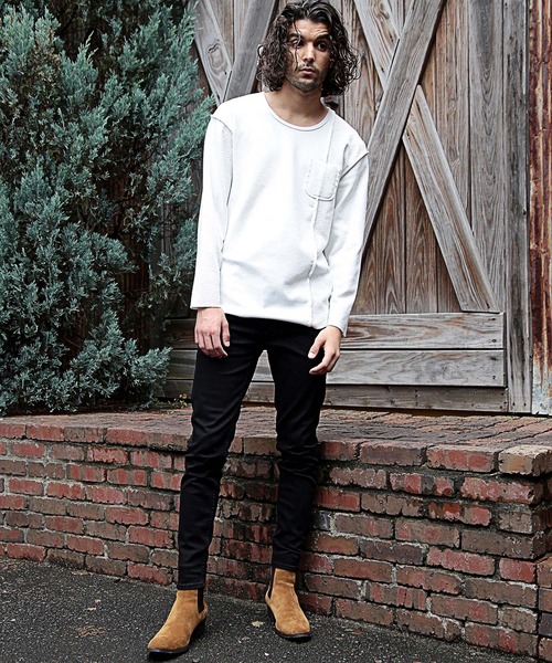 RATTLE TRAP（ラトルトラップ）の「Uネックカットオフウォッシュ加工（Tシャツ/カットソー・メンズ・ホワイト/ブラック/ブラック×ホワイト・LL/M/L）」の13枚目の写真