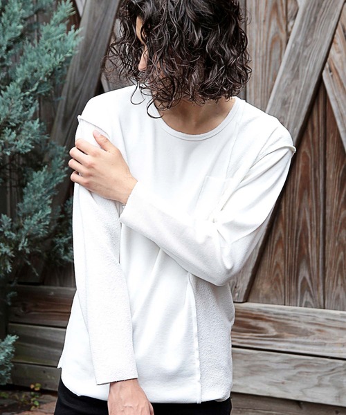 RATTLE TRAP（ラトルトラップ）の「Uネックカットオフウォッシュ加工（Tシャツ/カットソー・メンズ・ホワイト/ブラック/ブラック×ホワイト・LL/M/L）」の14枚目の写真