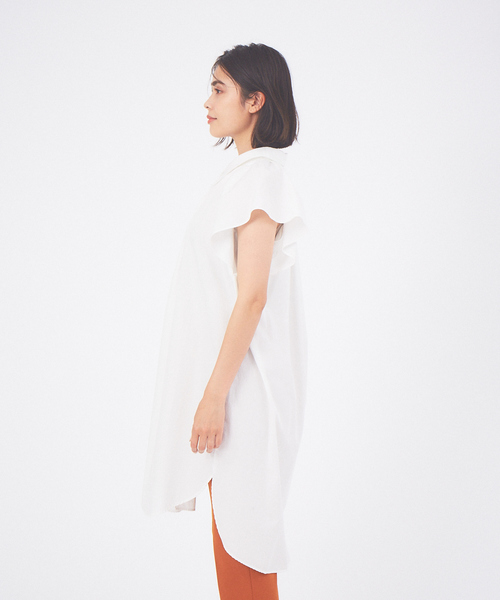 qualite（カリテ）の「ギャザーショルダーロングシャツ（シャツ/ブラウス・レディース・オフホワイト/ブルー・フリー）」の4枚目の写真