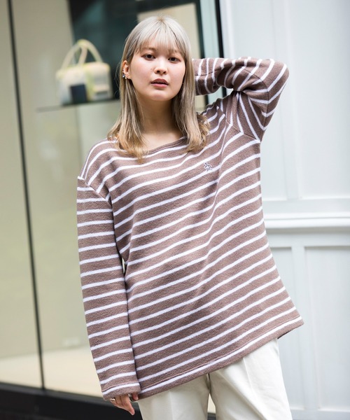 Munsingwear Grand-Slam（マンシングウェア　グランドスラム）の「ウールフリース　バスクシャツ風セーター（ニット/セーター・メンズ・ブラウン/ホワイト×ネイビー・M/L/XL/S）」の13枚目の写真
