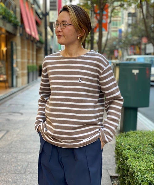 Munsingwear Grand-Slam（マンシングウェア　グランドスラム）の「ウールフリース　バスクシャツ風セーター（ニット/セーター・メンズ・ブラウン/ホワイト×ネイビー・M/L/XL/S）」の6枚目の写真