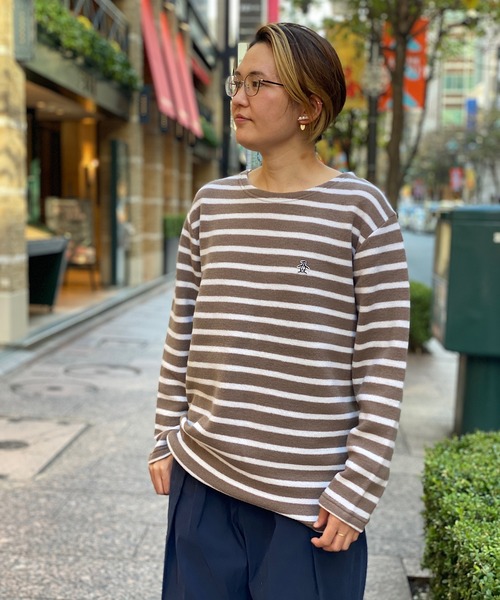 Munsingwear Grand-Slam（マンシングウェア　グランドスラム）の「ウールフリース　バスクシャツ風セーター（ニット/セーター・メンズ・ブラウン/ホワイト×ネイビー・M/L/XL/S）」の5枚目の写真