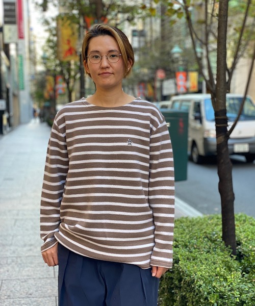 Munsingwear Grand-Slam（マンシングウェア　グランドスラム）の「ウールフリース　バスクシャツ風セーター（ニット/セーター・メンズ・ブラウン/ホワイト×ネイビー・M/L/XL/S）」の4枚目の写真