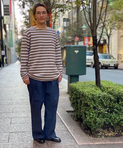 Munsingwear Grand-Slam（マンシングウェア　グランドスラム）の「ウールフリース　バスクシャツ風セーター（ニット/セーター・メンズ・ブラウン/ホワイト×ネイビー・M/L/XL/S）」の3枚目の写真