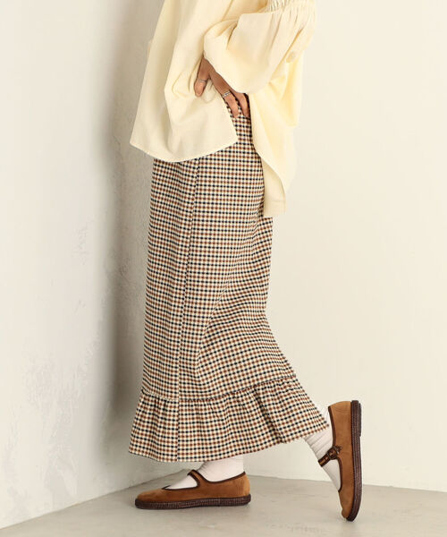 fredy emue（フレディエミュ）の「チェック柄裾フリルスカート（スカート・レディース・ベージュ系その他3/ブラック系その他3・36/38）」の7枚目の写真