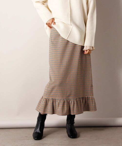 fredy emue（フレディエミュ）の「チェック柄裾フリルスカート（スカート・レディース・ベージュ系その他3/ブラック系その他3・36/38）」の10枚目の写真