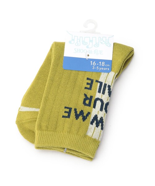 SHOO・LA・RUE(シューラルー)の「◆ロゴ使いアソートクルーソックス(ソックス/靴下・キッズ・キャメル/黄緑系/パープル系4/ブラック・59/56)」の3枚目の写真