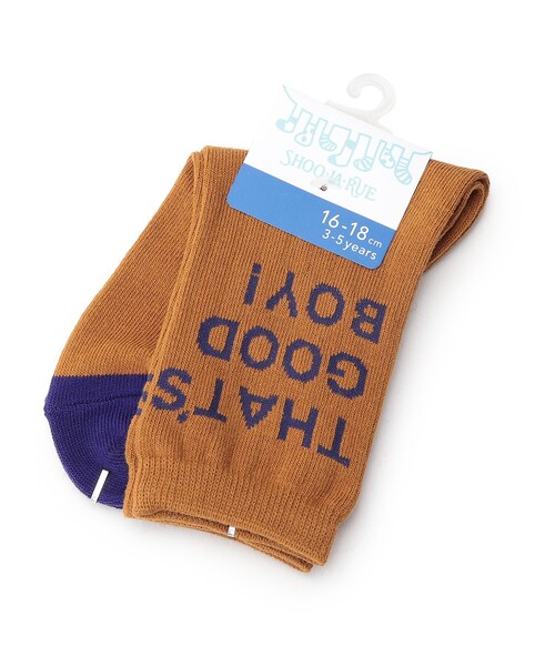 SHOO・LA・RUE(シューラルー)の「◆ロゴ使いアソートクルーソックス(ソックス/靴下・キッズ・キャメル/黄緑系/パープル系4/ブラック・59/56)」の1枚目の写真