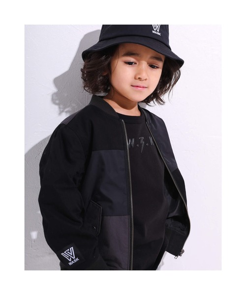 WASK（ワスク）の「WASK/異素材 切り替え パッチワーク MA-1 (100~160cm)（ブルゾン・キッズ・グリーン/ブラック・150/140/130/160/120/110/100）」の2枚目の写真