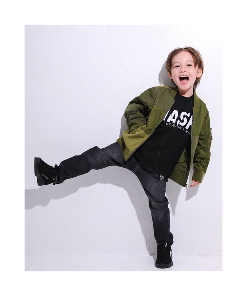 WASK（ワスク）の「WASK/異素材 切り替え パッチワーク MA-1 (100~160cm)（ブルゾン・キッズ・グリーン/ブラック・150/140/130/160/120/110/100）」の7枚目の写真