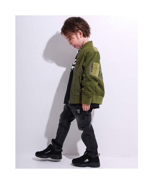 WASK（ワスク）の「WASK/異素材 切り替え パッチワーク MA-1 (100~160cm)（ブルゾン・キッズ・グリーン/ブラック・150/140/130/160/120/110/100）」の8枚目の写真