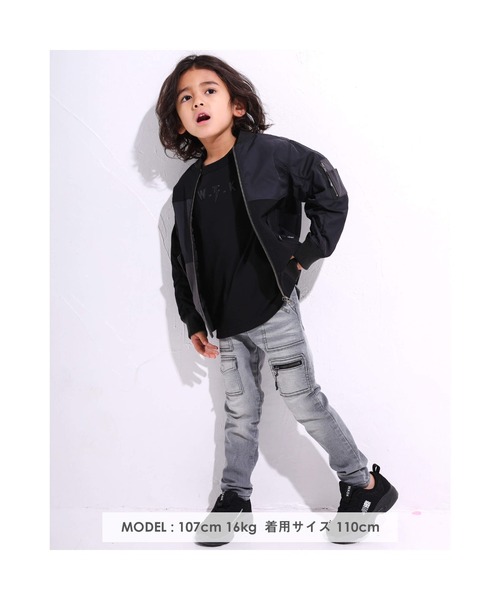 WASK（ワスク）の「WASK/異素材 切り替え パッチワーク MA-1 (100~160cm)（ブルゾン・キッズ・グリーン/ブラック・150/140/130/160/120/110/100）」の3枚目の写真