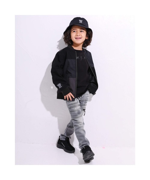 WASK（ワスク）の「WASK/異素材 切り替え パッチワーク MA-1 (100~160cm)（ブルゾン・キッズ・グリーン/ブラック・150/140/130/160/120/110/100）」の6枚目の写真