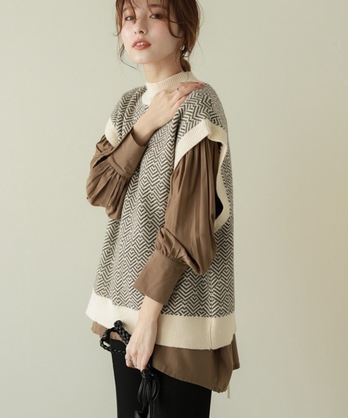 SUGAR BISKET（シュガービスケット）の「バックシャンニットベスト（ベスト・レディース・ブラック/ホワイト/ベージュ/ブラウン・フリー）」の4枚目の写真