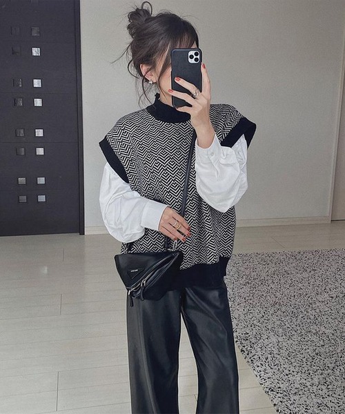 SUGAR BISKET（シュガービスケット）の「バックシャンニットベスト（ベスト・レディース・ブラック/ホワイト/ベージュ/ブラウン・フリー）」の7枚目の写真