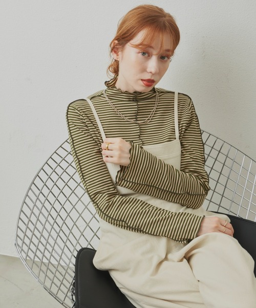 hinari(ヒナリ)の「メロウリブトップス(Tシャツ/カットソー・レディース・ブラック/オフホワイト/ボルドー/マスタード/ピンク/ライトグリーン/ライトブルー/グリーン系その他/テラコッタ・FREE)」の21枚目の写真