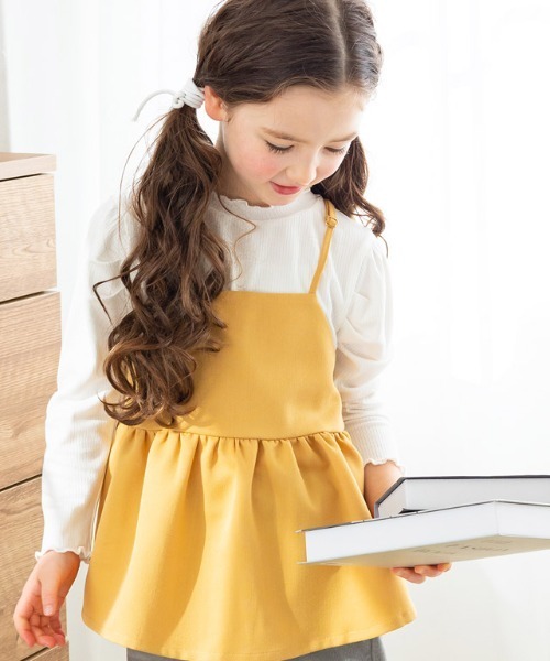 lulpini（ルルピー二）の「kids　パフスリーブメローロングスリーブTシャツ（Tシャツ/カットソー・キッズ・ネイビー/オフホワイト/ライム/サーモンピンク・S/M/L）」の2枚目の写真