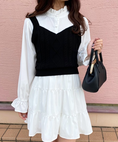 apres jour（アプレジュール）の「ケーブルビスチェ【ZOZOTOWN限定アイテム】（ニット/セーター・レディース・ブラック/ダークブラウン/ライトベージュ・フリー/X-LARGE）」の4枚目の写真