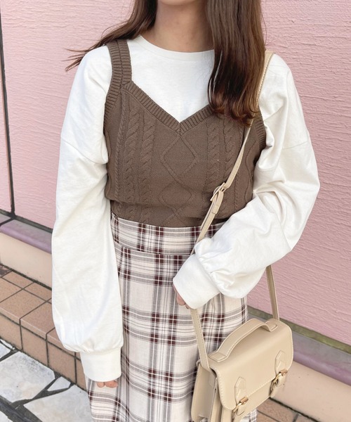 apres jour（アプレジュール）の「ケーブルビスチェ【ZOZOTOWN限定アイテム】（ニット/セーター・レディース・ブラック/ダークブラウン/ライトベージュ・フリー/X-LARGE）」の14枚目の写真