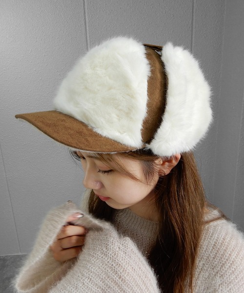 minia（ミニア）の「フライトキャップ/ボアキャップ（キャップ・レディース・キャメル/ブラック・FREE）」の2枚目の写真