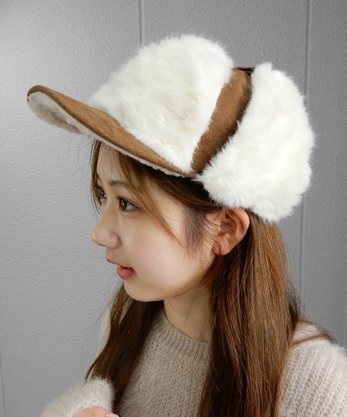 minia（ミニア）の「フライトキャップ/ボアキャップ（キャップ・レディース・キャメル/ブラック・FREE）」の8枚目の写真