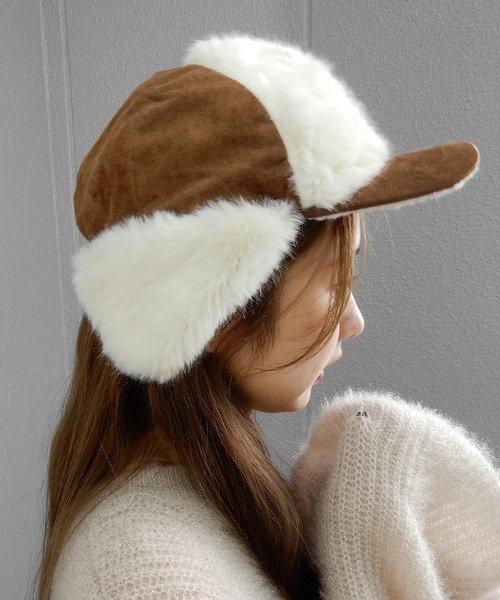 minia（ミニア）の「フライトキャップ/ボアキャップ（キャップ・レディース・キャメル/ブラック・FREE）」の4枚目の写真