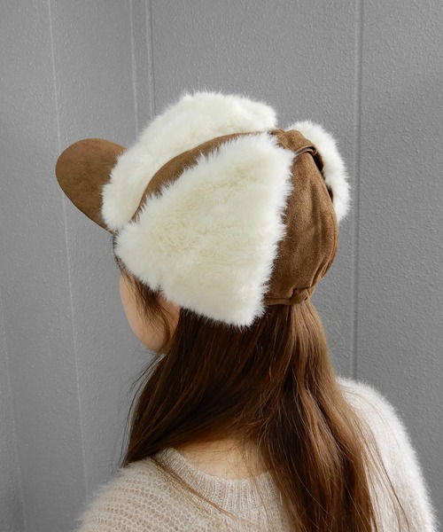 minia（ミニア）の「フライトキャップ/ボアキャップ（キャップ・レディース・キャメル/ブラック・FREE）」の7枚目の写真