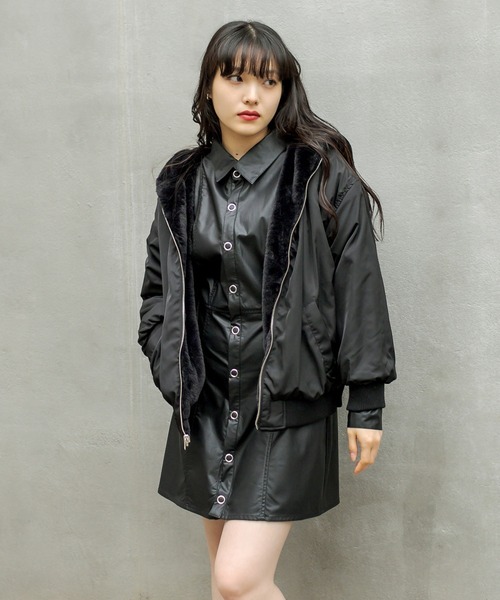 RASVOA（ラスボア）の「ボリュームスリーブフェイクレザーワンピース