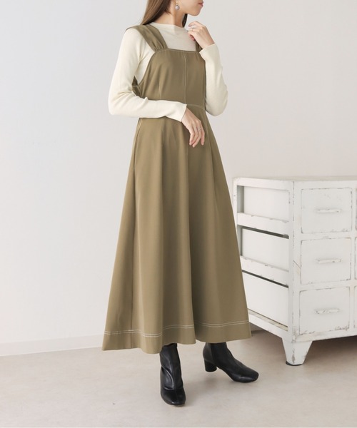 HER CLOSET(ハークローゼット)の「【cheriella】WEB限定ステッチデザインフレアワンピース(ジャンパースカート・レディース・ブラック/モカ/グレイッシュベージュ・M)」の9枚目の写真