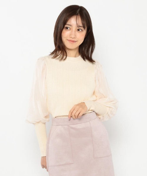 MISCH MASCH（ミッシュマッシュ）の「シアーマトンボリュームスリーブニット（ニット/セーター・レディース・モカ/ブラック/ピンクベージュ/ベージュ・MEDIUM）」の4枚目の写真