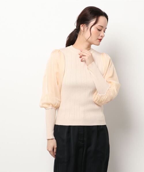 MISCH MASCH（ミッシュマッシュ）の「シアーマトンボリュームスリーブニット（ニット/セーター・レディース・モカ/ブラック/ピンクベージュ/ベージュ・MEDIUM）」の13枚目の写真