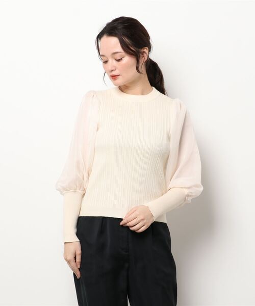 MISCH MASCH（ミッシュマッシュ）の「シアーマトンボリュームスリーブニット（ニット/セーター・レディース・モカ/ブラック/ピンクベージュ/ベージュ・MEDIUM）」の14枚目の写真