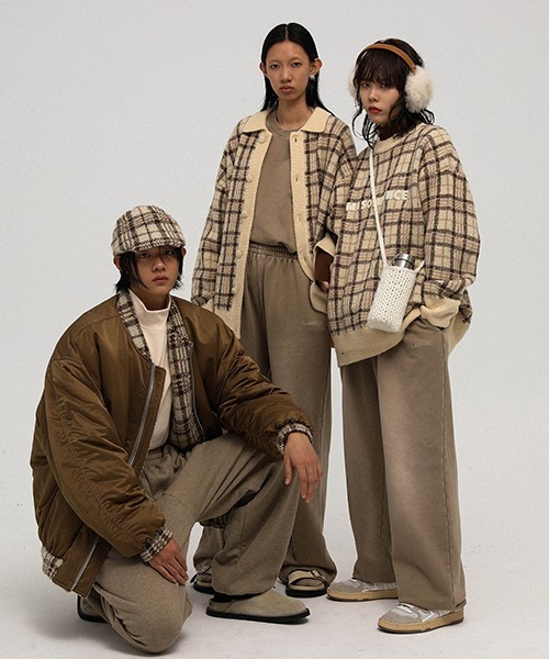 MASONPRINCE】Oversized plaid collar neck cardigan KS3023