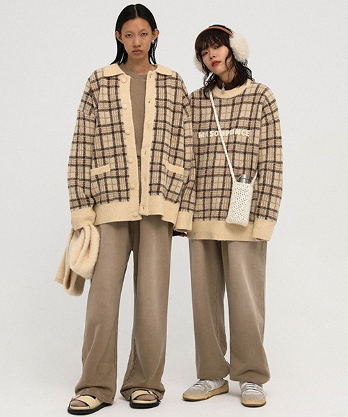 MASONPRINCE】Oversized plaid collar neck cardigan KS3023