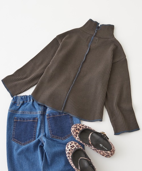 CIAOPANIC TYPY(チャオパニックティピー)の「【KIDS】配色ステッチリブタートルプルオーバー(ニット/セーター・キッズ・チャコールグレー/オレンジ/アイボリー・MEDIUM/LARGE/X-LARGE/XX-LARGE/SMALL)」の1枚目の写真