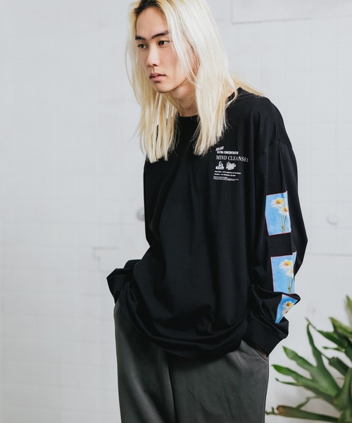 JUNGLES(ジャングルス)の「JUNGLES/ジャングルス FLOWER LONG SLEEVE TEE ロンT 袖ロゴ オーバーサイズ フラワープリント デイジー(Tシャツ/カットソー・メンズ・ブラック・M/L/XL)」の14枚目の写真
