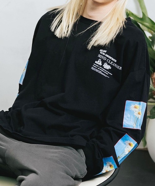 JUNGLES(ジャングルス)の「JUNGLES/ジャングルス FLOWER LONG SLEEVE TEE ロンT 袖ロゴ オーバーサイズ フラワープリント デイジー(Tシャツ/カットソー・メンズ・ブラック・M/L/XL)」の20枚目の写真