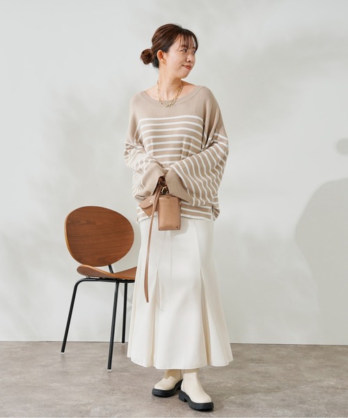 DouDou（ドゥドゥ）の「ボリューム袖ボーダープルオーバー（ニット/セーター・レディース・ブラック/ベージュ/ブルー・FREE）」の11枚目の写真