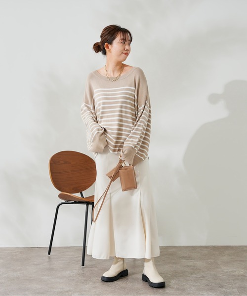 DouDou（ドゥドゥ）の「ボリューム袖ボーダープルオーバー（ニット/セーター・レディース・ブラック/ベージュ/ブルー・FREE）」の7枚目の写真