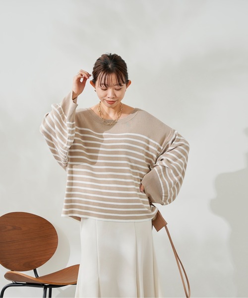 DouDou（ドゥドゥ）の「ボリューム袖ボーダープルオーバー（ニット/セーター・レディース・ブラック/ベージュ/ブルー・FREE）」の21枚目の写真