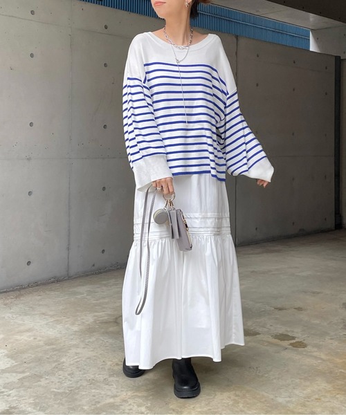 DouDou（ドゥドゥ）の「ボリューム袖ボーダープルオーバー（ニット/セーター・レディース・ブラック/ベージュ/ブルー・FREE）」の22枚目の写真