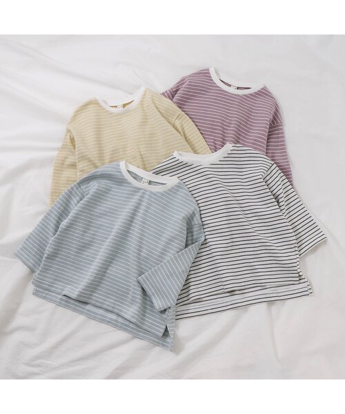 apres les cours（アプレレクール）の「/WEB限定 サイドスリットボーダーTシャツ（Tシャツ/カットソー・キッズ・ピンク/イエロー/ミント/チャコール・90/100/110/120/80/130）」の6枚目の写真