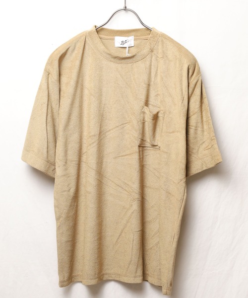 ARCHIVER(アーカイバ)の「【Bl】半袖ポケットTシャツ パイル素材(Tシャツ/カットソー・レディース・アイボリー/ブラック/ネイビー/ピンク/イエロー/ベージュ・LARGE/MEDIUM)」の1枚目の写真